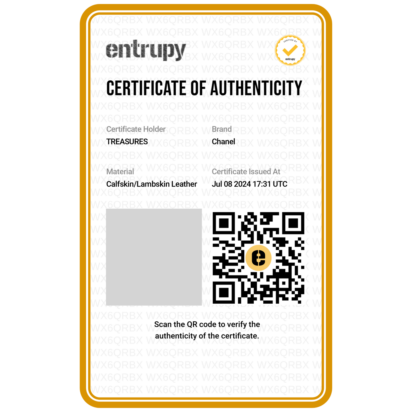 entrupy certificate